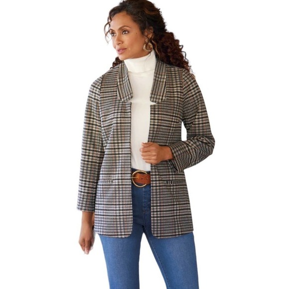 NEW Soft Surroundings St James Brown Plaid Jacket Size Small $160 - Picture 1 of 7
